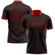 Load image into Gallery viewer, Custom Black Red Pinstripe-Red Performance Polo Shirt