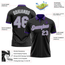 Charger l'image dans la galerie, Custom Black Gray Pinstripe Purple-White Performance Polo Shirt