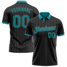 Загрузить изображение в средство просмотра галереи, Custom Black Gray Pinstripe-Teal Performance Polo Shirt