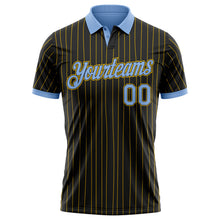 Laden Sie das Bild in den Galerie-Viewer, Custom Black Yellow Pinstripe-Light Blue Performance Polo Shirt