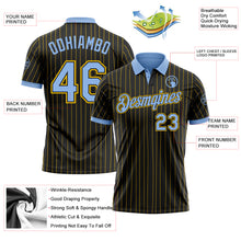 Laden Sie das Bild in den Galerie-Viewer, Custom Black Yellow Pinstripe-Light Blue Performance Polo Shirt