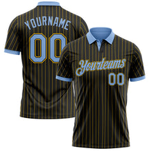 Laden Sie das Bild in den Galerie-Viewer, Custom Black Yellow Pinstripe-Light Blue Performance Polo Shirt