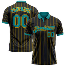 Charger l'image dans la galerie, Custom Black Yellow Pinstripe-Teal Performance Polo Shirt