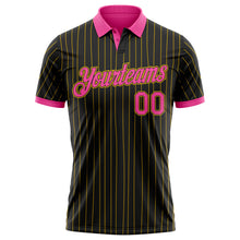 Load image into Gallery viewer, Custom Black Yellow Pinstripe-Pink Performance Polo Shirt