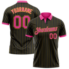 Load image into Gallery viewer, Custom Black Yellow Pinstripe-Pink Performance Polo Shirt