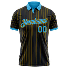 Load image into Gallery viewer, Custom Black Yellow Pinstripe-Sky Blue Performance Polo Shirt