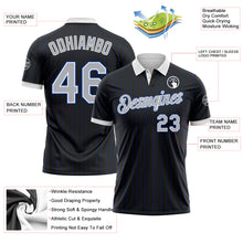 Load image into Gallery viewer, Custom Black Royal Pinstripe Gray-White Performance Polo Shirt
