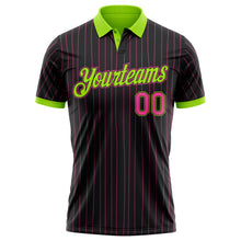Charger l'image dans la galerie, Custom Black Pink Pinstripe-Neon Green Performance Polo Shirt