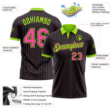 Charger l'image dans la galerie, Custom Black Pink Pinstripe-Neon Green Performance Polo Shirt