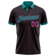 Laden Sie das Bild in den Galerie-Viewer, Custom Black Pink Pinstripe-Teal Performance Polo Shirt
