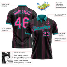 Laden Sie das Bild in den Galerie-Viewer, Custom Black Pink Pinstripe-Teal Performance Polo Shirt