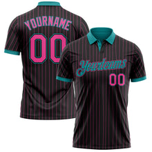 Laden Sie das Bild in den Galerie-Viewer, Custom Black Pink Pinstripe-Teal Performance Polo Shirt