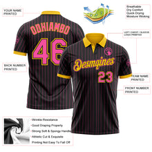 Загрузить изображение в средство просмотра галереи, Custom Black Pink Pinstripe-Yellow Performance Polo Shirt