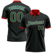 Load image into Gallery viewer, Custom Black Kelly Green Pinstripe White-Red Performance Polo Shirt