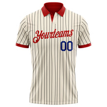 Load image into Gallery viewer, Custom Cream Black Pinstripe Royal-Red Performance Polo Shirt