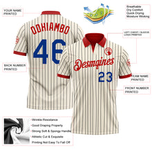 Load image into Gallery viewer, Custom Cream Black Pinstripe Royal-Red Performance Polo Shirt