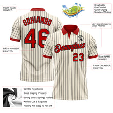 Load image into Gallery viewer, Custom Cream Black Pinstripe-Red Performance Polo Shirt