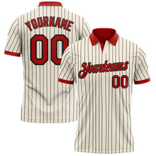 Load image into Gallery viewer, Custom Cream Black Pinstripe-Red Performance Polo Shirt