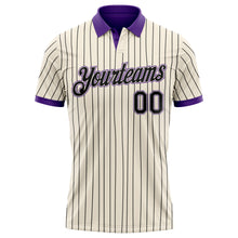 Laden Sie das Bild in den Galerie-Viewer, Custom Cream Black Pinstripe-Purple Performance Polo Shirt