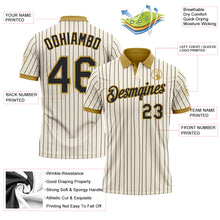 Load image into Gallery viewer, Custom Cream Black Pinstripe-Old Gold Performance Polo Shirt
