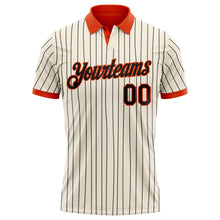 Load image into Gallery viewer, Custom Cream Black Pinstripe-Orange Performance Polo Shirt