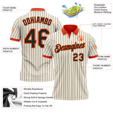 Load image into Gallery viewer, Custom Cream Black Pinstripe-Orange Performance Polo Shirt