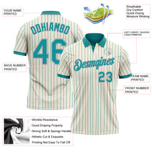 Load image into Gallery viewer, Custom Cream Teal Pinstripe-Gray Performance Polo Shirt