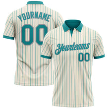 Load image into Gallery viewer, Custom Cream Teal Pinstripe-Gray Performance Polo Shirt
