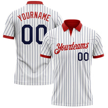 Загрузить изображение в средство просмотра галереи, Custom White Navy Pinstripe-Red Performance Polo Shirt
