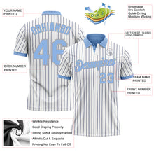 Laden Sie das Bild in den Galerie-Viewer, Custom White Navy Pinstripe Light Blue-Gray Performance Polo Shirt