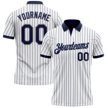 Charger l'image dans la galerie, Custom White Navy Pinstripe-Gray Performance Polo Shirt