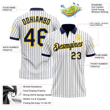 Load image into Gallery viewer, Custom White Navy Pinstripe-Yellow Performance Polo Shirt