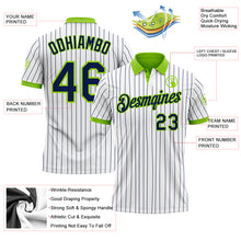 Laden Sie das Bild in den Galerie-Viewer, Custom White Navy Pinstripe-Neon Green Performance Polo Shirt