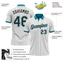 Charger l'image dans la galerie, Custom White Black Pinstripe-Teal Performance Polo Shirt