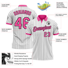 Load image into Gallery viewer, Custom White Black Pinstripe-Pink Performance Polo Shirt