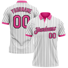 Load image into Gallery viewer, Custom White Black Pinstripe-Pink Performance Polo Shirt