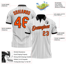 Laden Sie das Bild in den Galerie-Viewer, Custom White Black Pinstripe-Orange Performance Polo Shirt