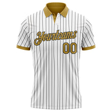 Load image into Gallery viewer, Custom White Black Pinstripe-Old Gold Performance Polo Shirt