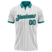 Load image into Gallery viewer, Custom White Black Pinstripe-Teal Performance Polo Shirt