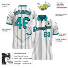 Load image into Gallery viewer, Custom White Black Pinstripe-Teal Performance Polo Shirt