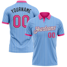 Laden Sie das Bild in den Galerie-Viewer, Custom Light Blue White Pinstripe Pink-Black Performance Polo Shirt