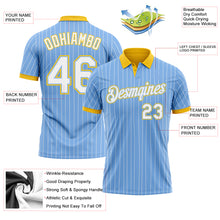 Laden Sie das Bild in den Galerie-Viewer, Custom Light Blue White Pinstripe-Yellow Performance Polo Shirt