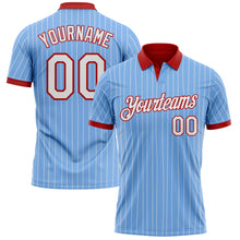 Laden Sie das Bild in den Galerie-Viewer, Custom Light Blue White Pinstripe-Red Performance Polo Shirt