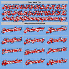 Load image into Gallery viewer, Custom Light Blue White Pinstripe Red-Navy Performance Polo Shirt