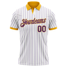 Загрузить изображение в средство просмотра галереи, Custom White Purple Pinstripe-Gold Performance Polo Shirt