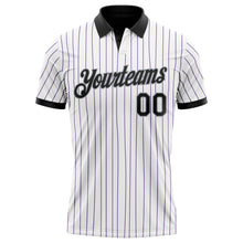 Charger l'image dans la galerie, Custom White Purple Pinstripe Black-Gray Performance Polo Shirt