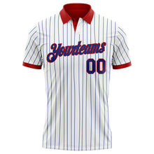 Load image into Gallery viewer, Custom White Royal Pinstripe-Red Performance Polo Shirt