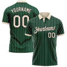 Charger l'image dans la galerie, Custom Green White Pinstripe Cream-Black Performance Polo Shirt
