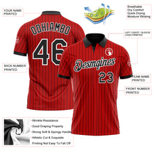 Laden Sie das Bild in den Galerie-Viewer, Custom Red Black Pinstripe-White Performance Polo Shirt