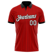 Laden Sie das Bild in den Galerie-Viewer, Custom Red Black Pinstripe-White Performance Polo Shirt